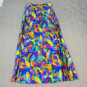 Greencastle Vintage Pleated Maxi Skirt Small Abstract Painterly Print Colorful